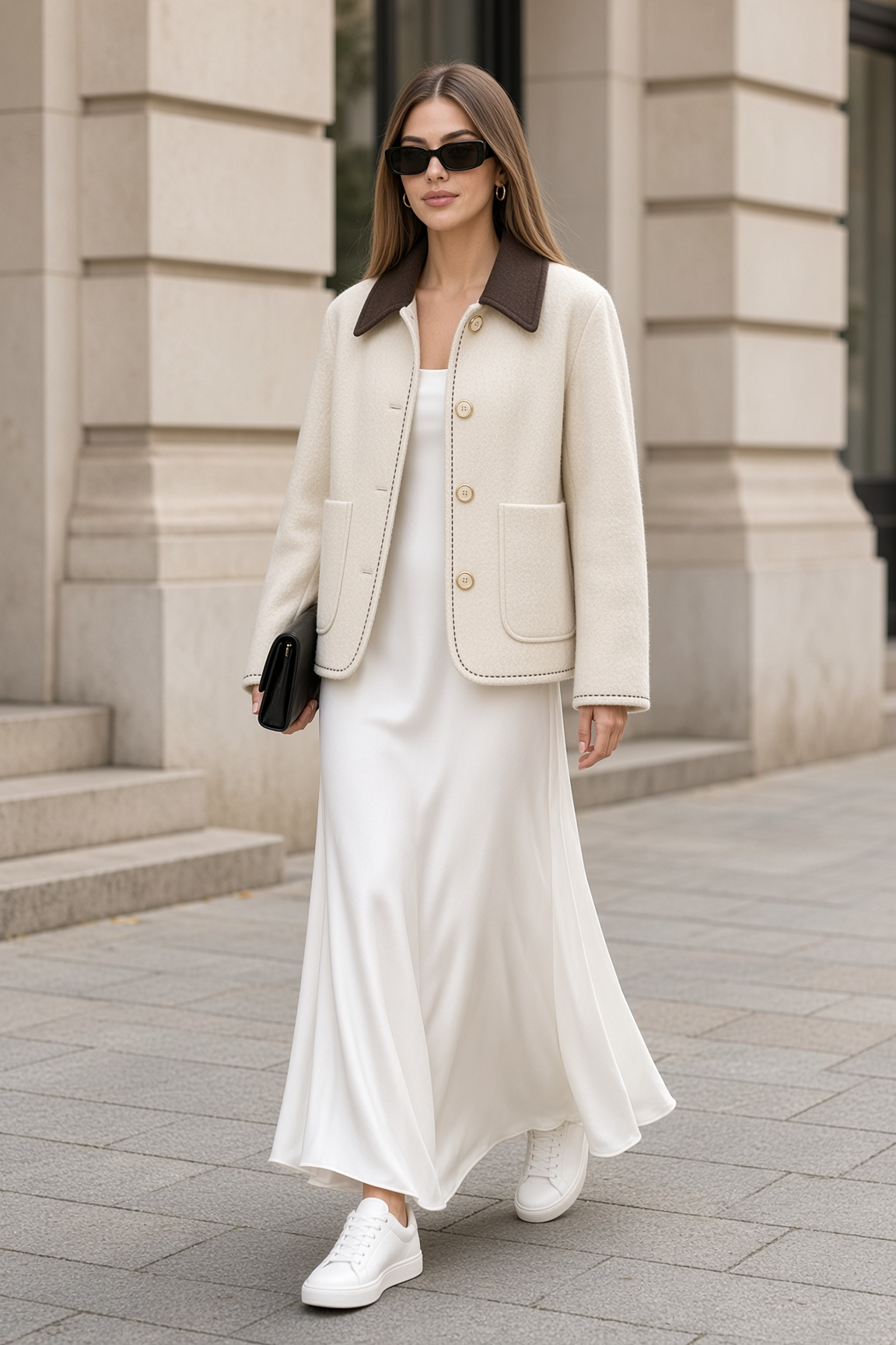 Jacket Cream Collar White Dress Street Walk