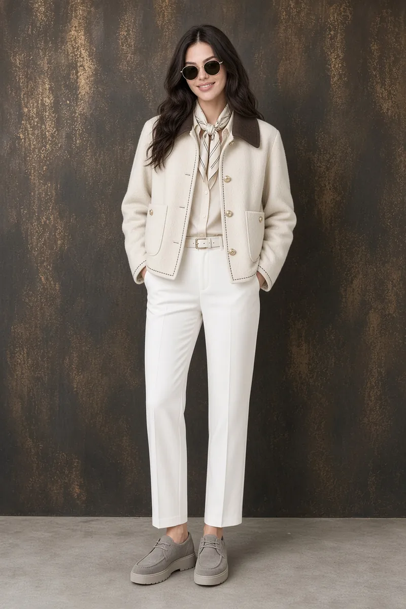 Jacket Cream Collar Winter White Trousers