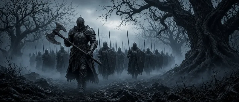 Knights March Fog Dead Forest