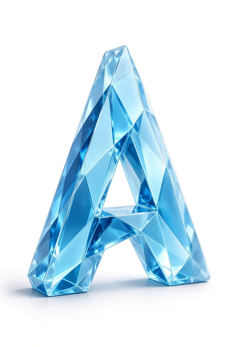 Logo Ice Blue Crystal Facet Letter 3D