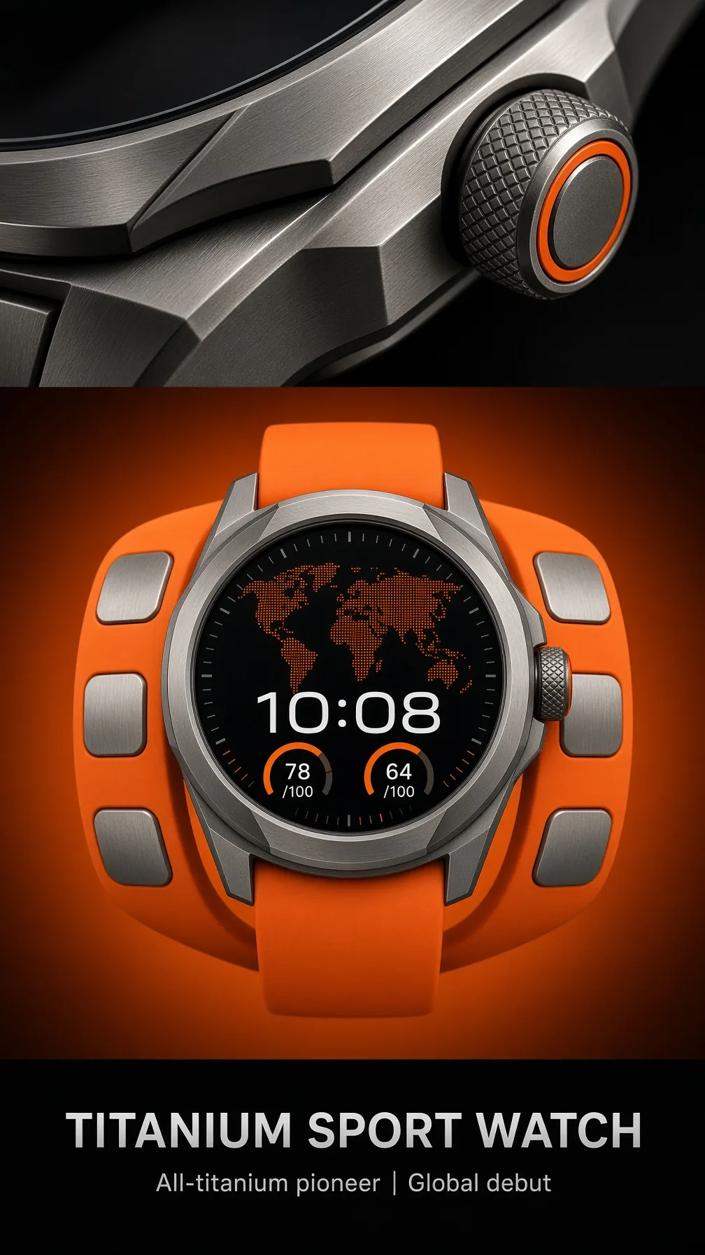 Orange Titanium Smartwatch Macro Product