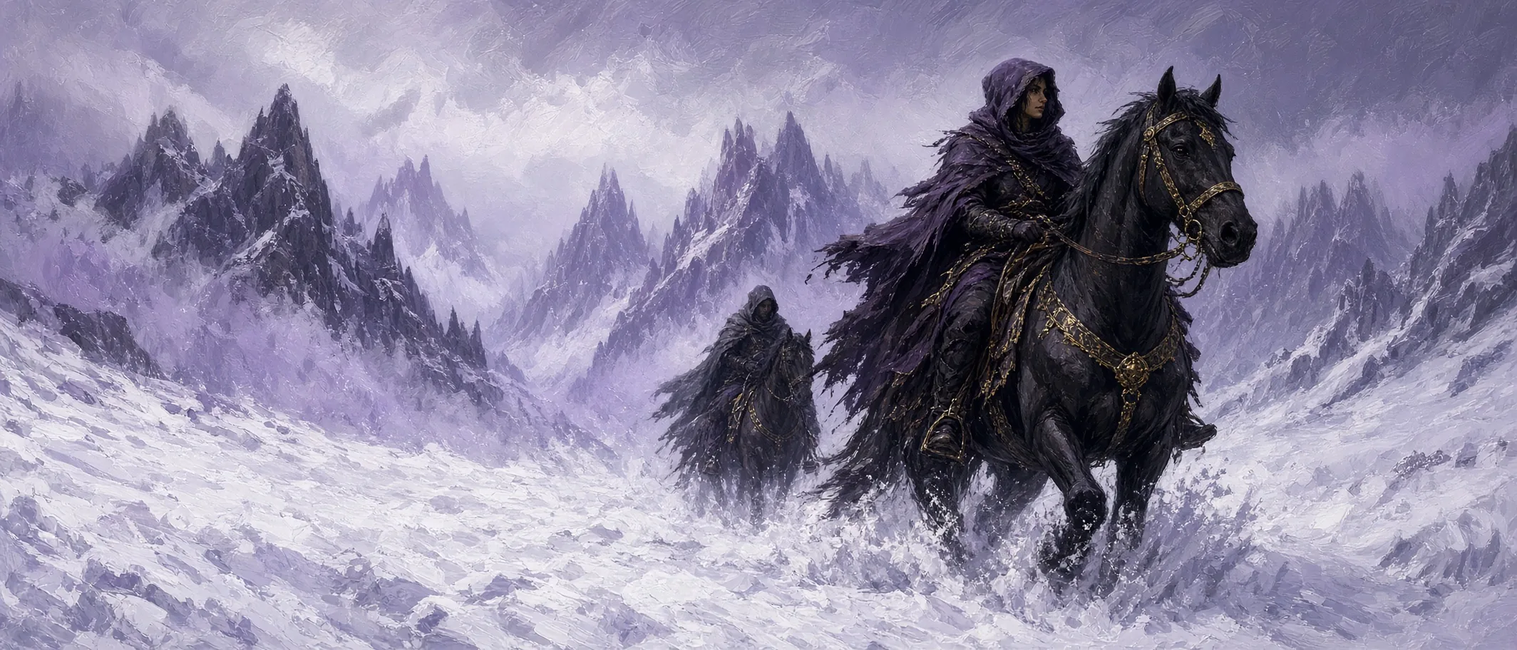 Riders Cross Deep Winter Snow