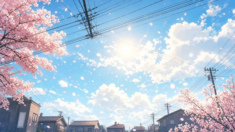 Sakura Petals Frame Suburban Sky
