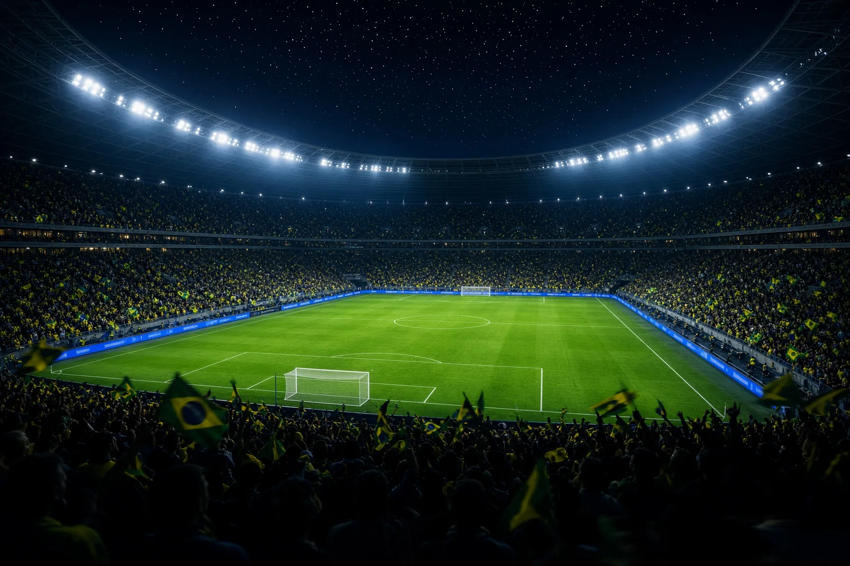 Stadium Crowd Waves Night Floodlights