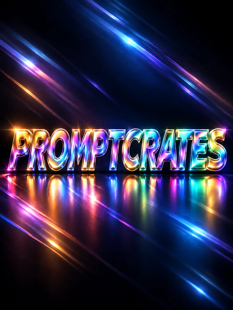 Holographic 3D Text Prompt – Iridescent Metallic Typography AI Image Prompt