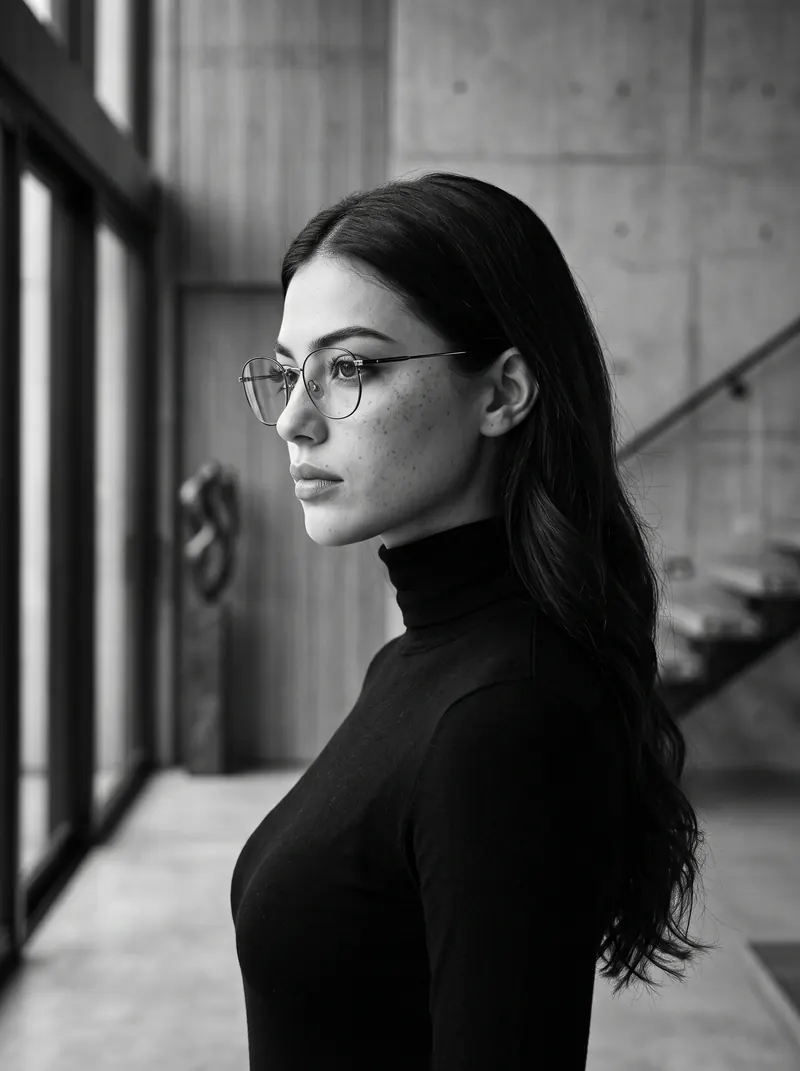 Women Formal Turtle Neck Black and White Photo - AI Image Prompt