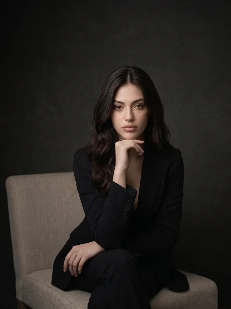 Elegant Professional Portrait of a Woman in a Black Blazer - AI Prompt