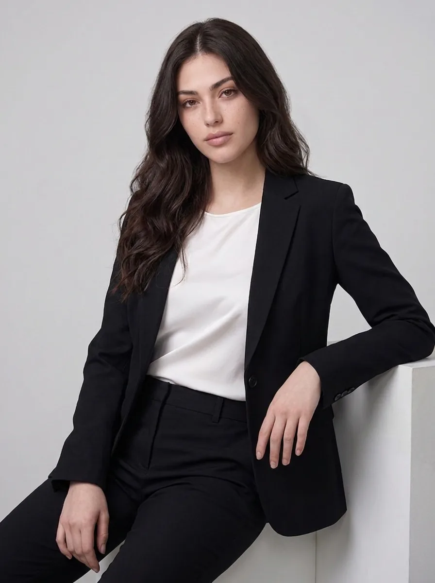 Formal Women Relaxed Editorial Portrait Studio - AI Prompt